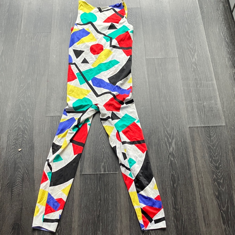 Vintage 90s Stretchy Bright Quirky Graphic Geometric Multicolor Jumpsuit